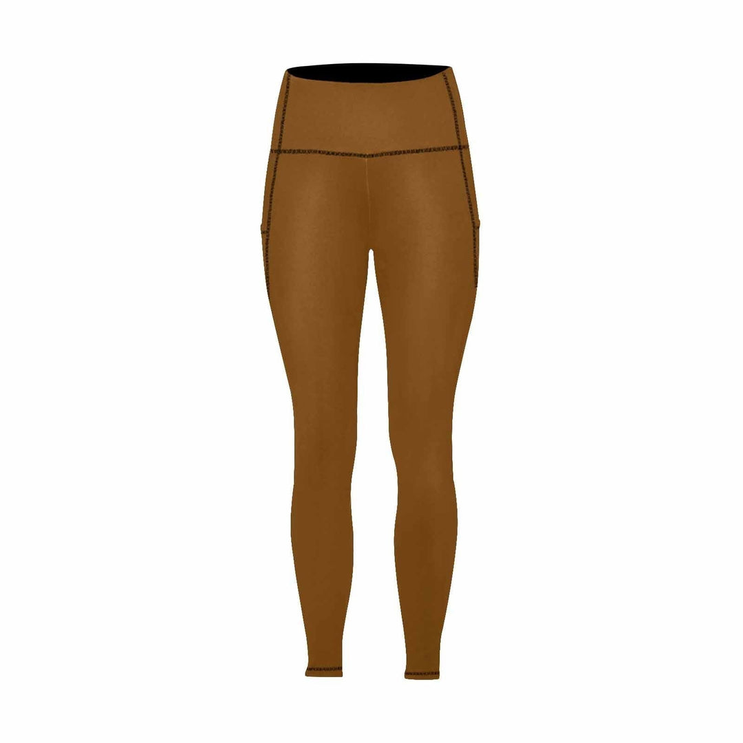 Womens Leggings with Pockets - Fitness Pants / Chocolate Brown - Womens