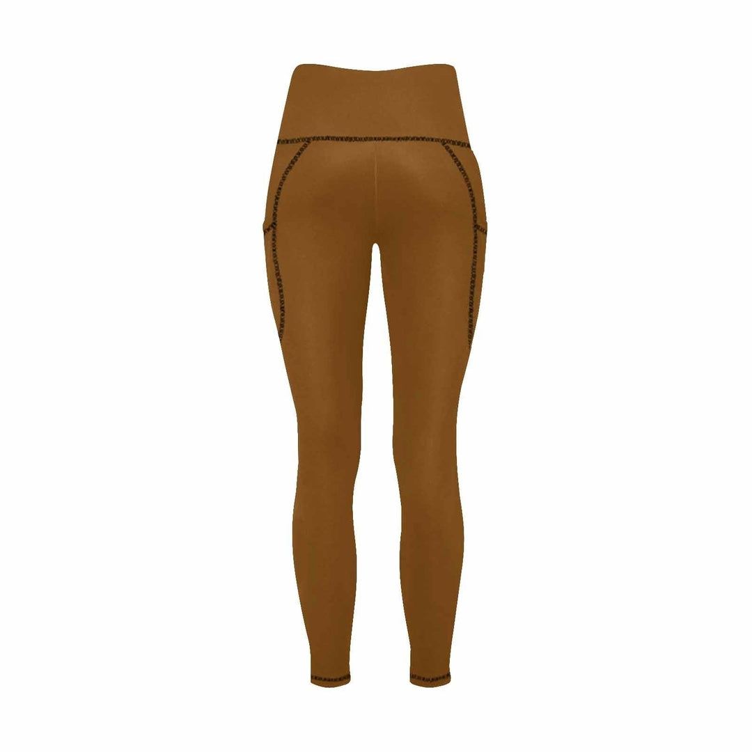 Womens Leggings with Pockets - Fitness Pants / Chocolate Brown - Womens