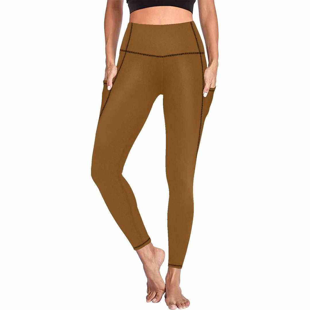 Womens Leggings with Pockets - Fitness Pants / Chocolate Brown - Womens