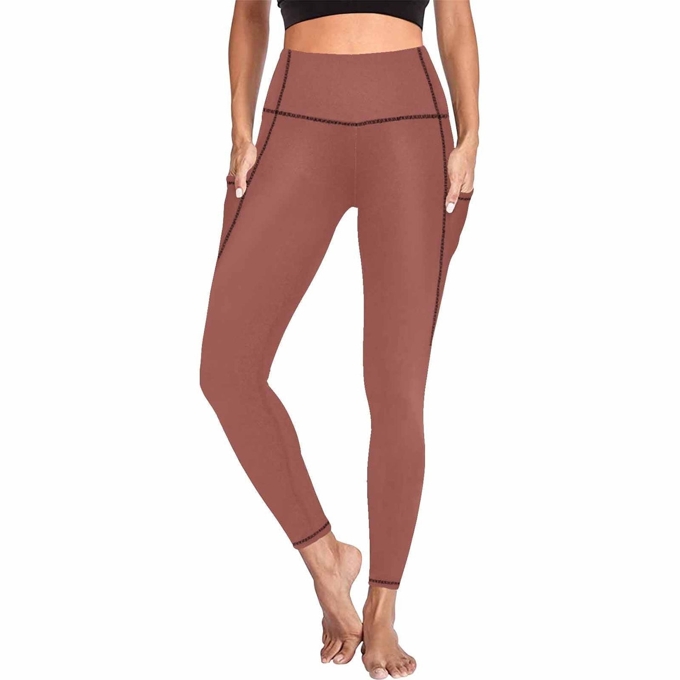 Womens Leggings With Pockets - Fitness Pants / Cognac Red - Womens | Leggings