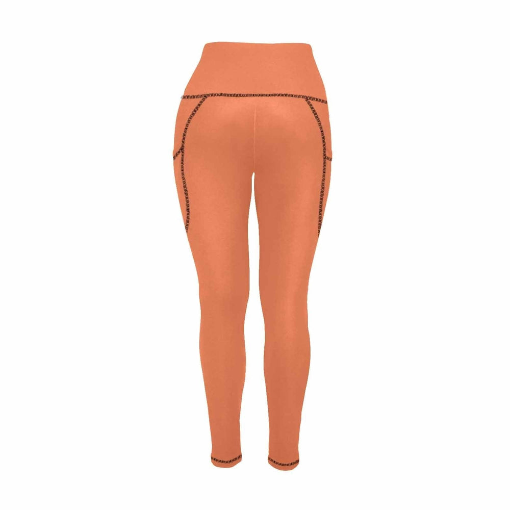 Womens Leggings with Pockets - Fitness Pants / Coral Red - Womens/Leggings