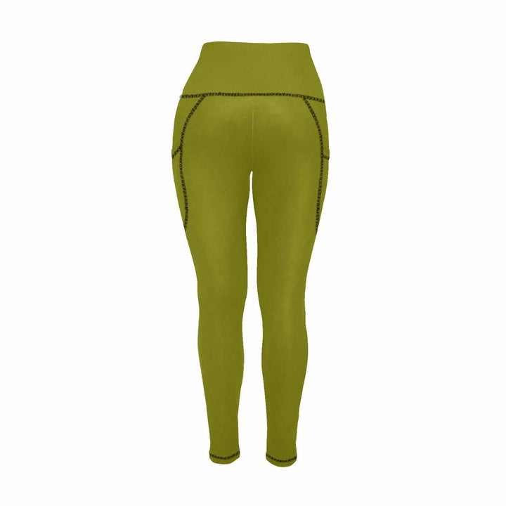 Womens Leggings with Pockets - Fitness Pants / Dark Olive Green - Womens