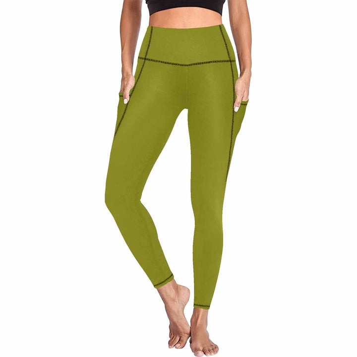 Womens Leggings with Pockets - Fitness Pants / Dark Olive Green - Womens