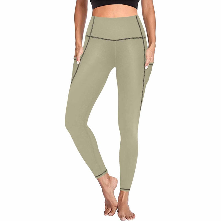 Womens Leggings with Pockets - Fitness Pants / Dark Sage Green - Womens