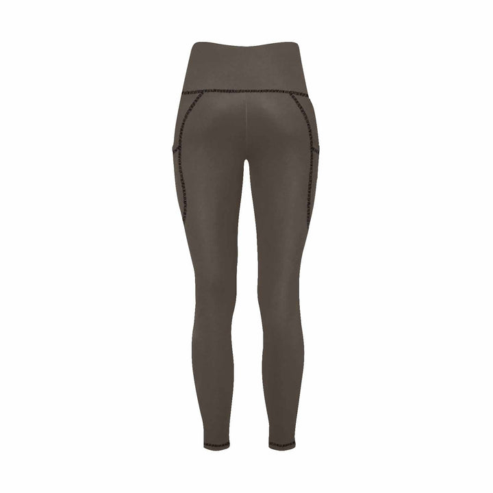 Womens Leggings with Pockets - Fitness Pants / Dark Taupe Brown - Womens