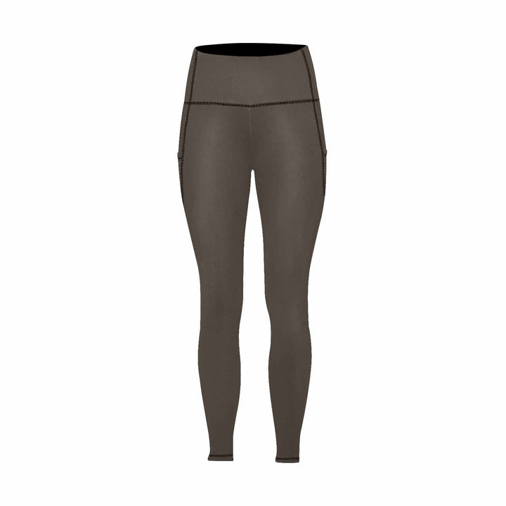 Womens Leggings with Pockets - Fitness Pants / Dark Taupe Brown - Womens