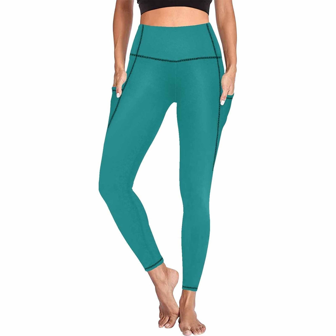 Womens Leggings with Pockets - Fitness Pants / Dark Teal Green - Womens