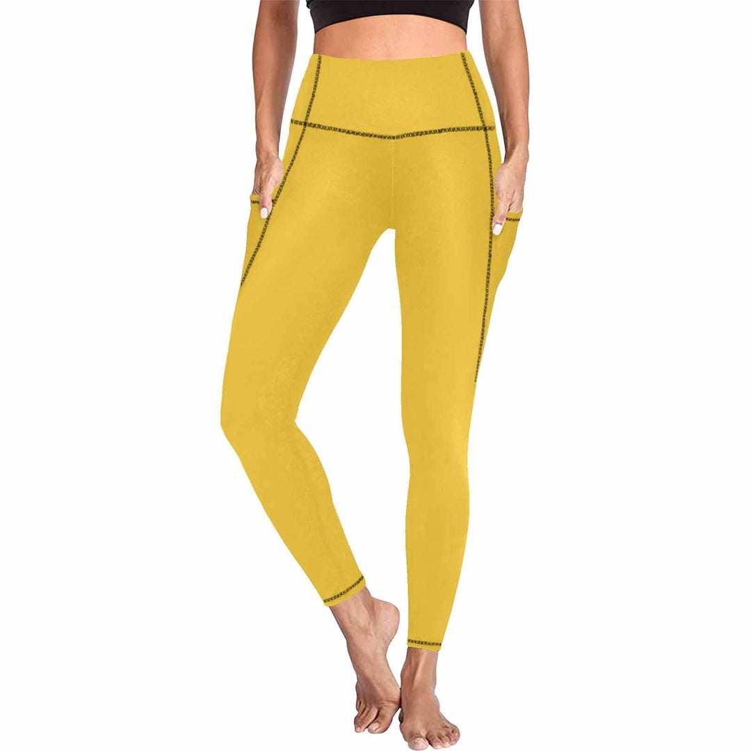 Womens Leggings with Pockets - Fitness Pants / Freesia Yellow - Womens