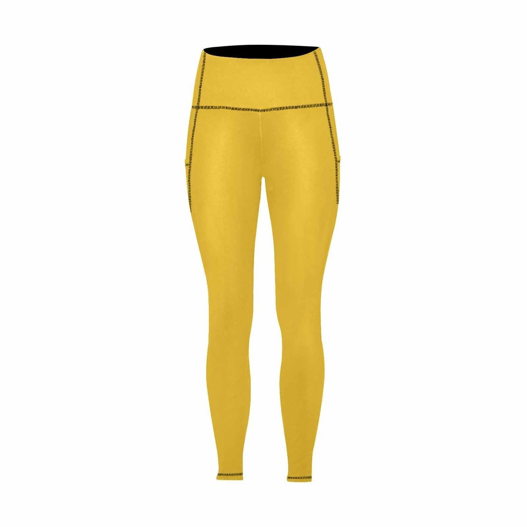 Womens Leggings with Pockets - Fitness Pants / Freesia Yellow - Womens