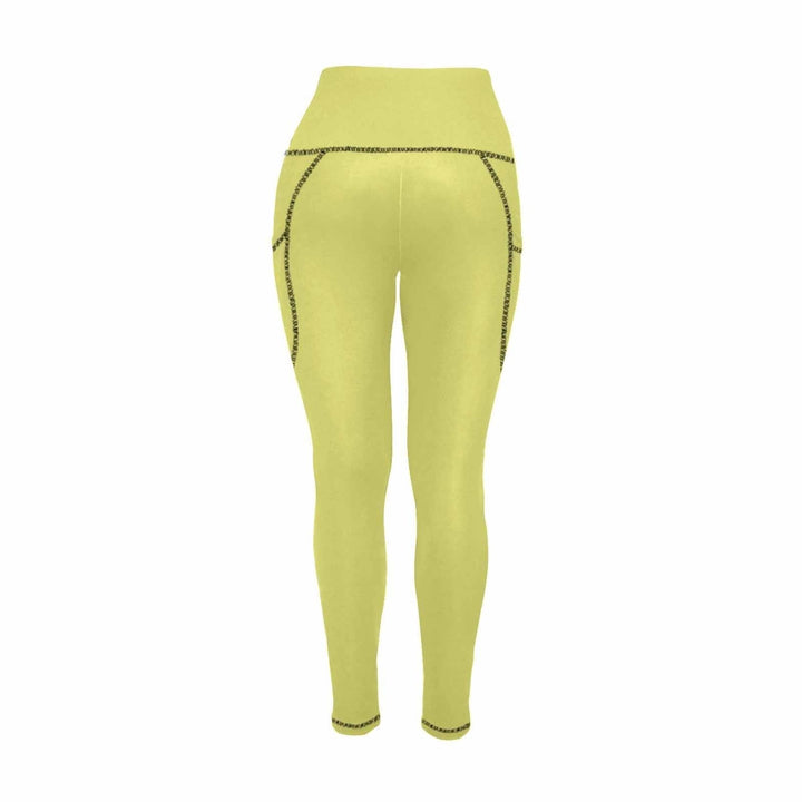 Womens Leggings with Pockets - Fitness Pants / Honeysuckle Yellow - Womens