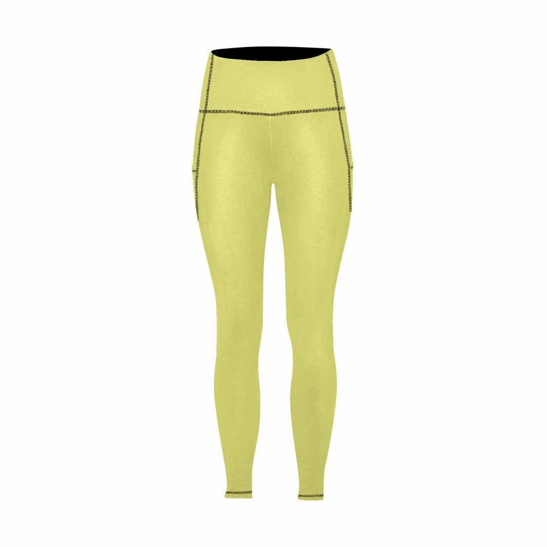 Womens Leggings with Pockets - Fitness Pants / Honeysuckle Yellow - Womens