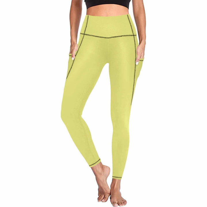 Womens Leggings with Pockets - Fitness Pants / Honeysuckle Yellow - Womens