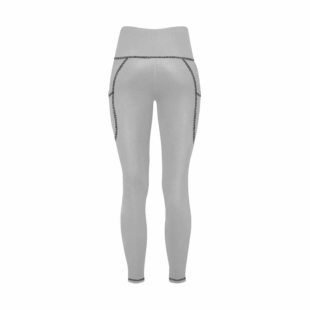 Womens High Waist Fitness Leggings with Pockets / Yoga Pants - Light Grey