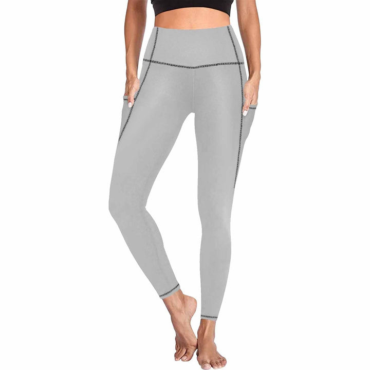 Womens High Waist Fitness Leggings with Pockets / Yoga Pants - Light Grey