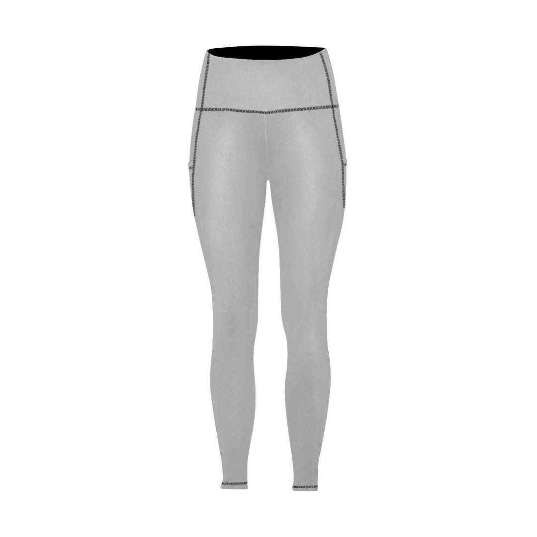 Womens High Waist Fitness Leggings with Pockets / Yoga Pants - Light Grey