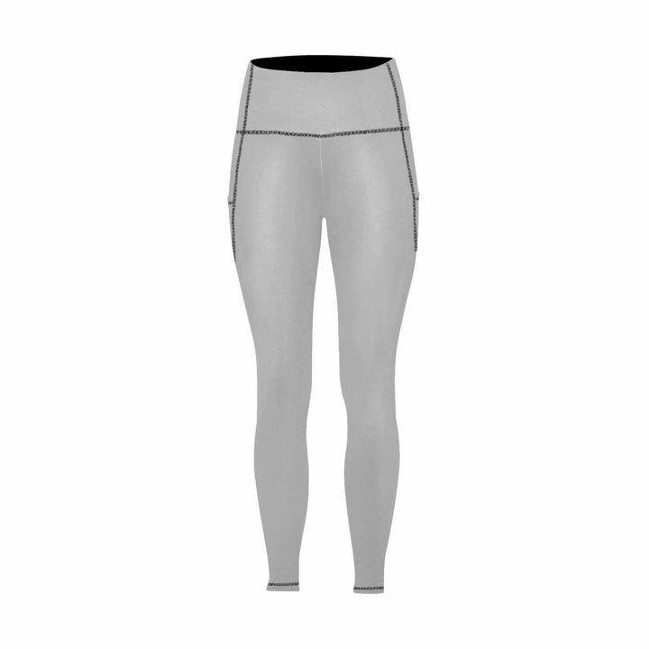 Womens High Waist Fitness Leggings with Pockets / Yoga Pants - Light Grey