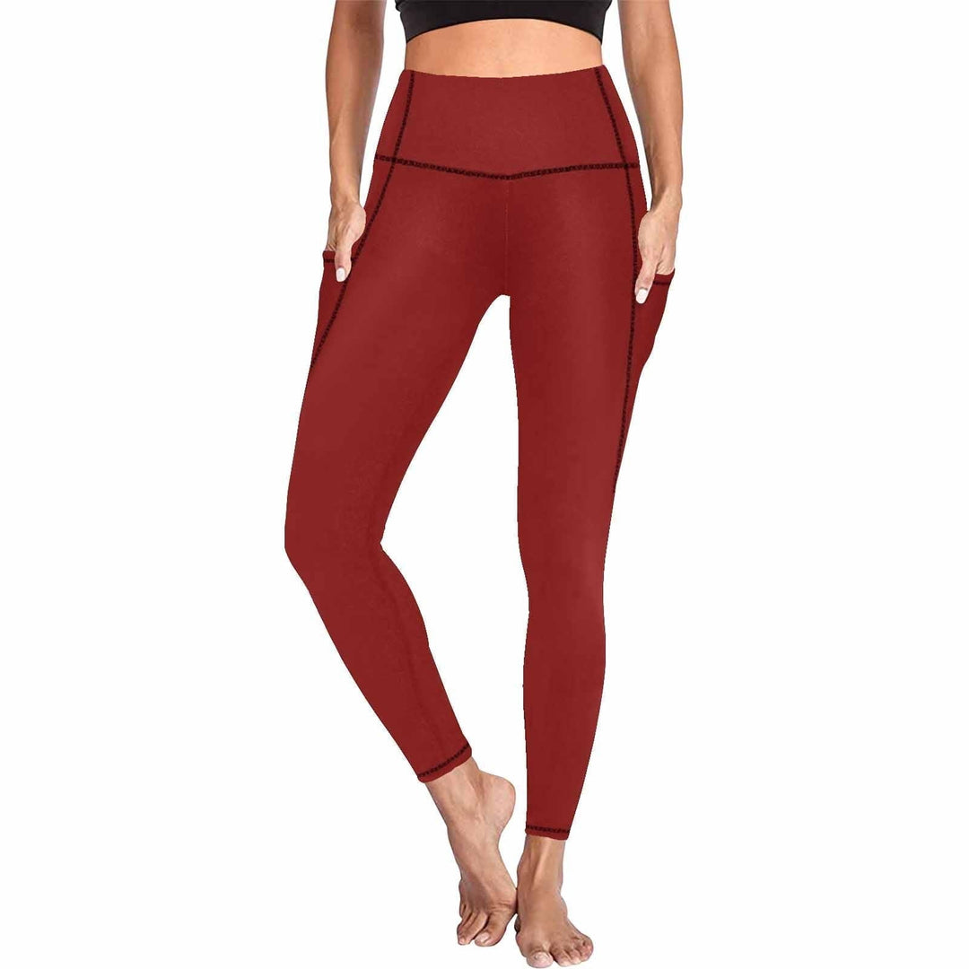 Womens Leggings with Pockets - Fitness Pants / Maroon Red - Womens | Leggings