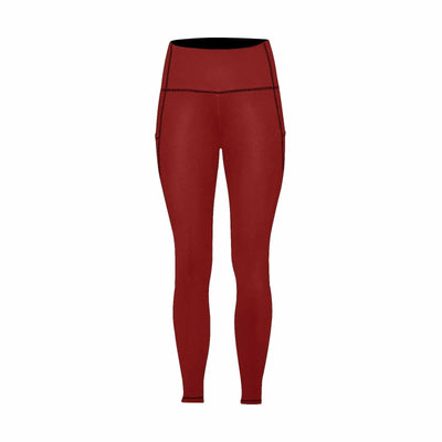 Womens Leggings With Pockets - Fitness Pants / Maroon Red - Womens | Leggings