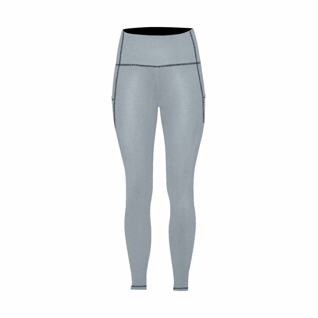 Womens Leggings with Pockets - Fitness Pants / Misty Blue Gray - Womens