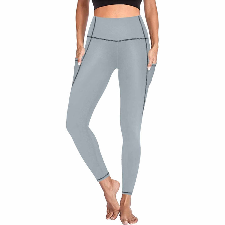 Womens Leggings with Pockets - Fitness Pants / Misty Blue Gray - Womens