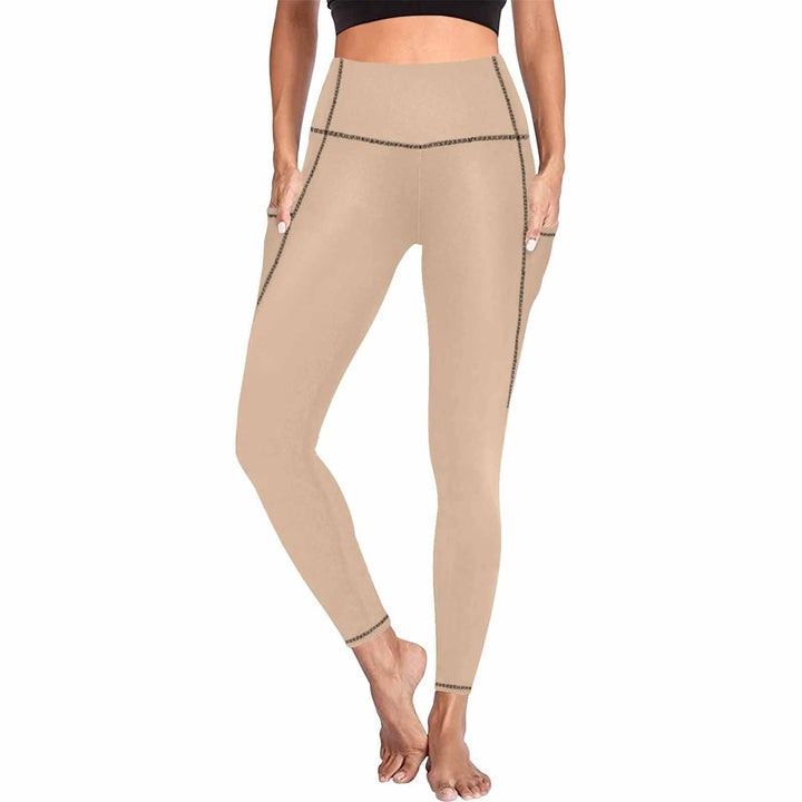 Womens Leggings with Pockets - Fitness Pants / Pale Brown - Womens | Leggings