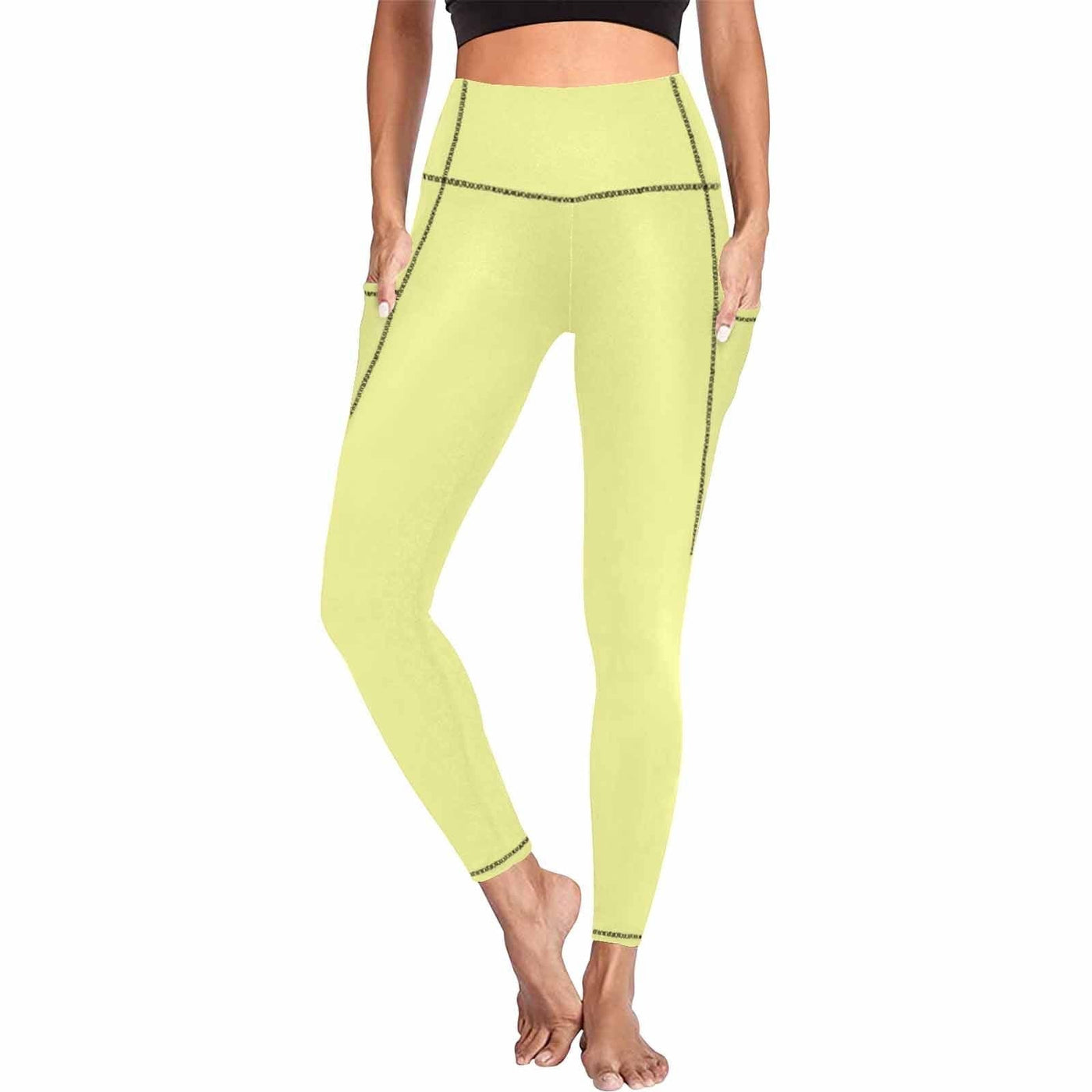 Womens Leggings With Pockets - Fitness Pants / Pastel Yellow - Womens | Leggings