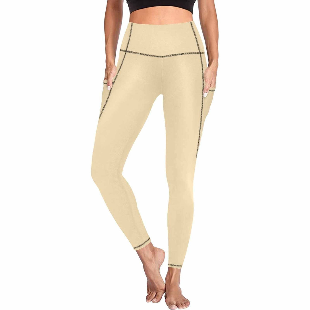 Womens Leggings with Pockets - Fitness Pants / Tan Beige - Womens | Leggings