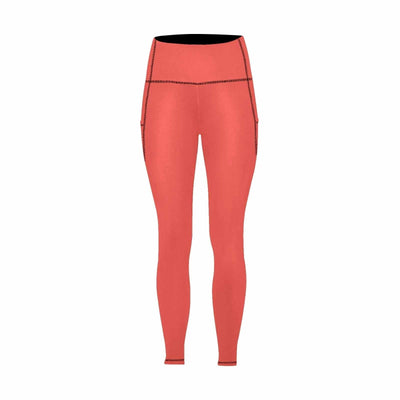 Womens Leggings With Pockets - Fitness Pants / Red Orange - Womens | Leggings
