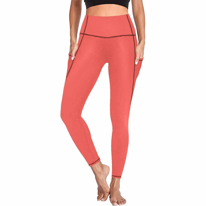 Womens Leggings with Pockets - Fitness Pants / Red Orange - Womens | Leggings