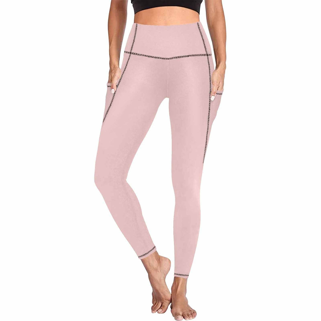 Womens Leggings with Pockets - Fitness Pants / Rose Quartz Red - Womens