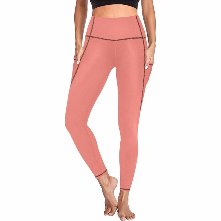 Womens Leggings with Pockets - Fitness Pants / Salmon Red - Womens | Leggings