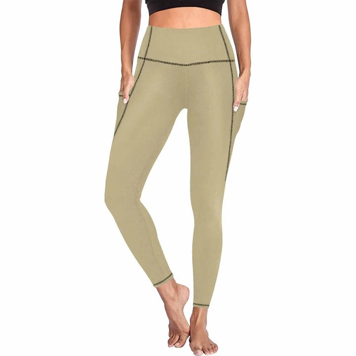 Womens Leggings with Pockets - Fitness Pants / Sand Dollar Brown - Womens