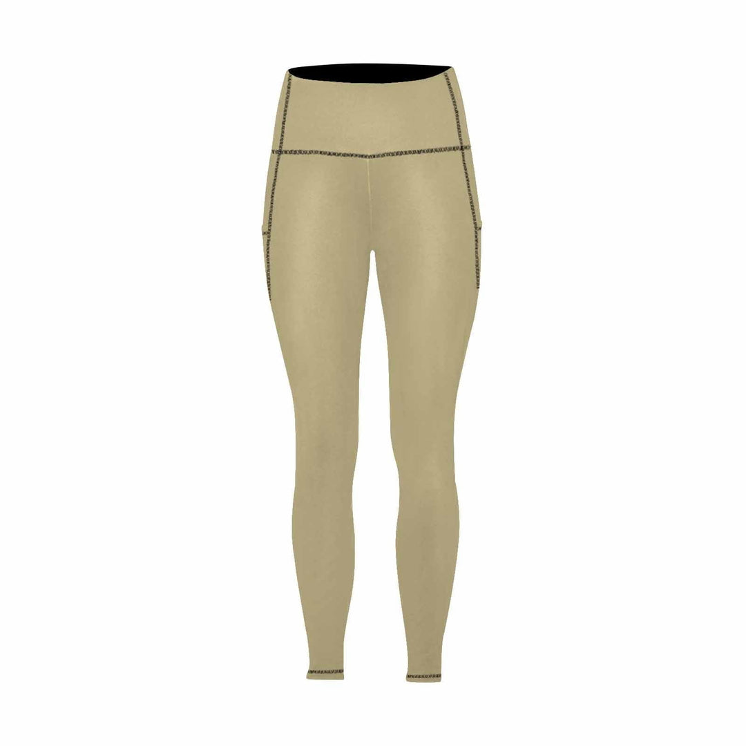 Womens Leggings with Pockets - Fitness Pants / Sand Dollar Brown - Womens