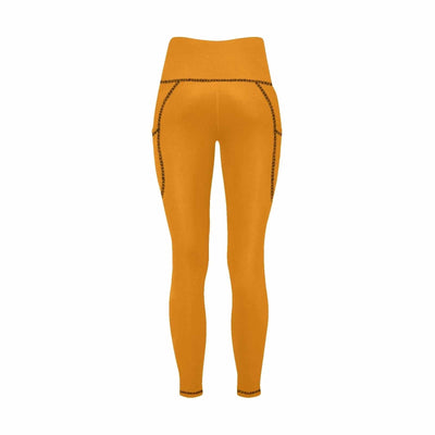 Womens Leggings With Pockets - Fitness Pants / Tangerine Orange - Womens