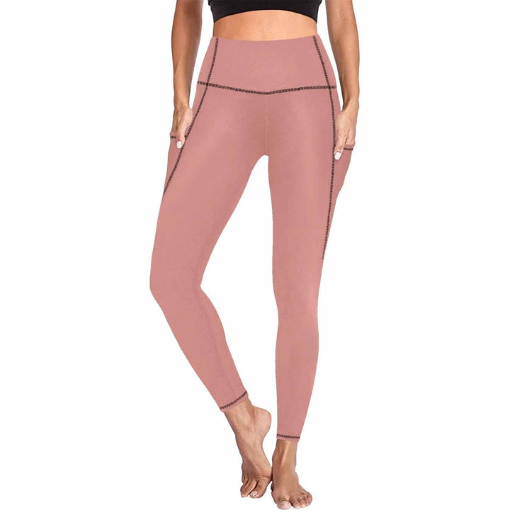 Womens Leggings with Pockets - Fitness Pants / Tiger Lily Pink - Womens