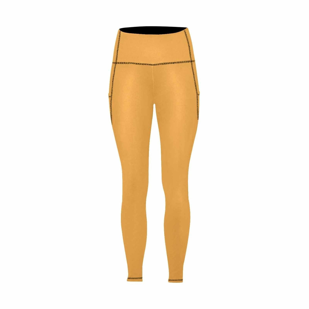 Womens Leggings with Pockets - Fitness Pants / Yellow Orange - Womens | Leggings