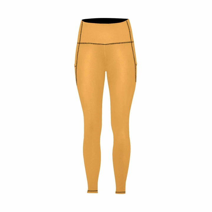 Womens Leggings with Pockets - Fitness Pants / Yellow Orange - Womens | Leggings