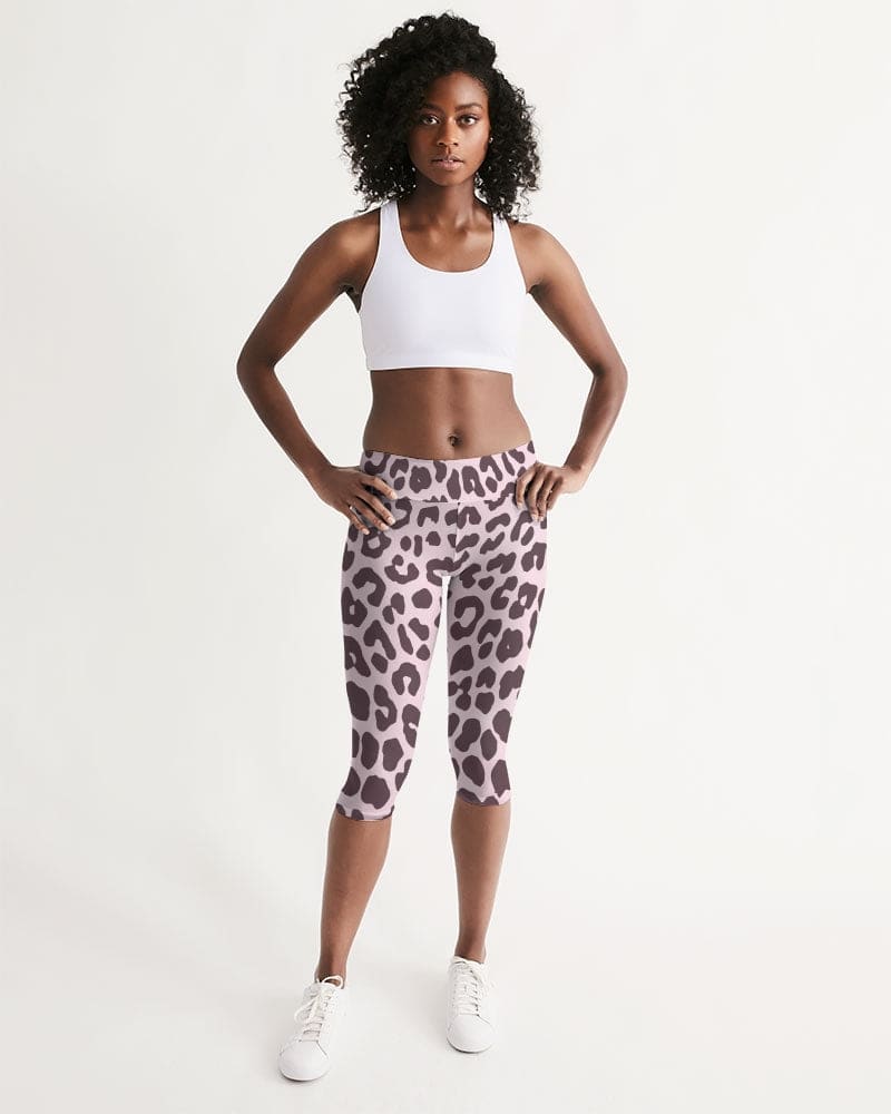 Women’s Mid-rise Capri / Pink and Black Leopard Print - Womens | Leggings