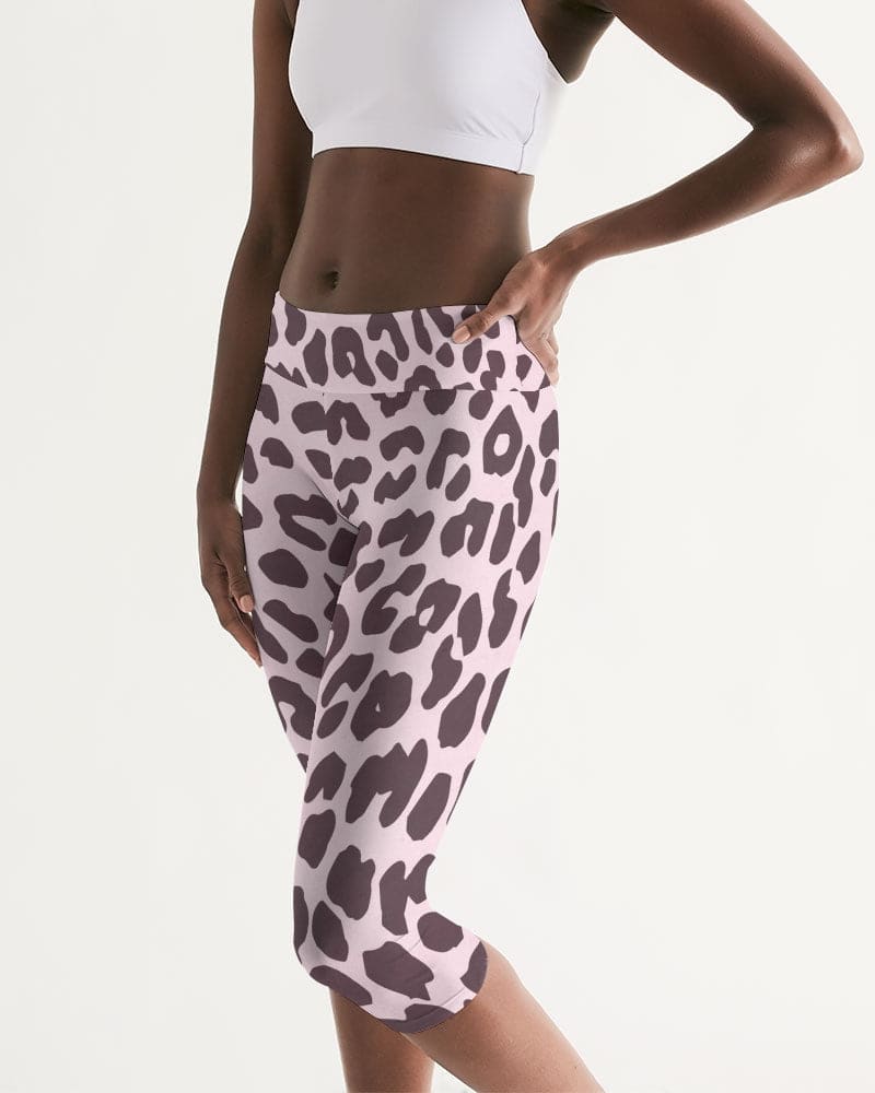 Women’s Mid-rise Capri / Pink and Black Leopard Print - Womens | Leggings