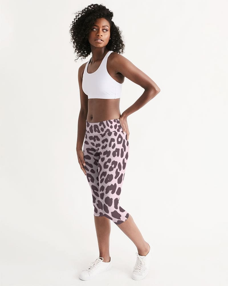 Women’s Mid - rise Capri / Pink And Black Leopard Print - Womens | Leggings