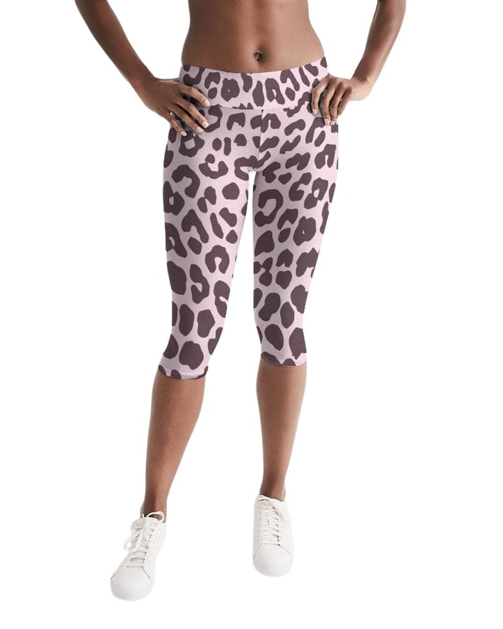 Women’s Mid-rise Capri / Pink and Black Leopard Print - Womens | Leggings