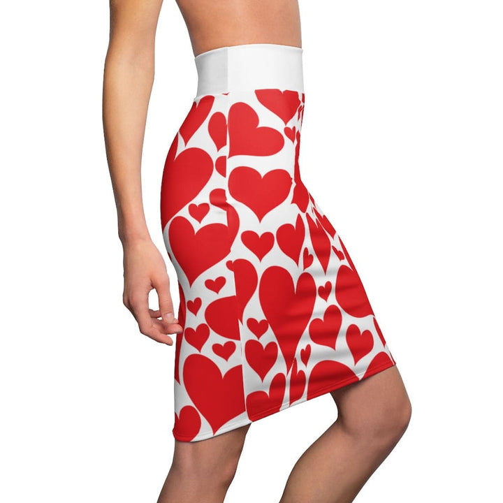 Womens Pencil Mini Skirt Love Red Hearts Illustration - Womens | Skirts