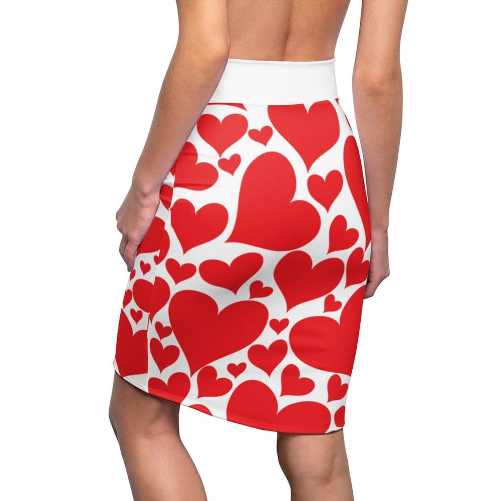 Womens Pencil Mini Skirt Love Red Hearts Illustration - Womens | Skirts