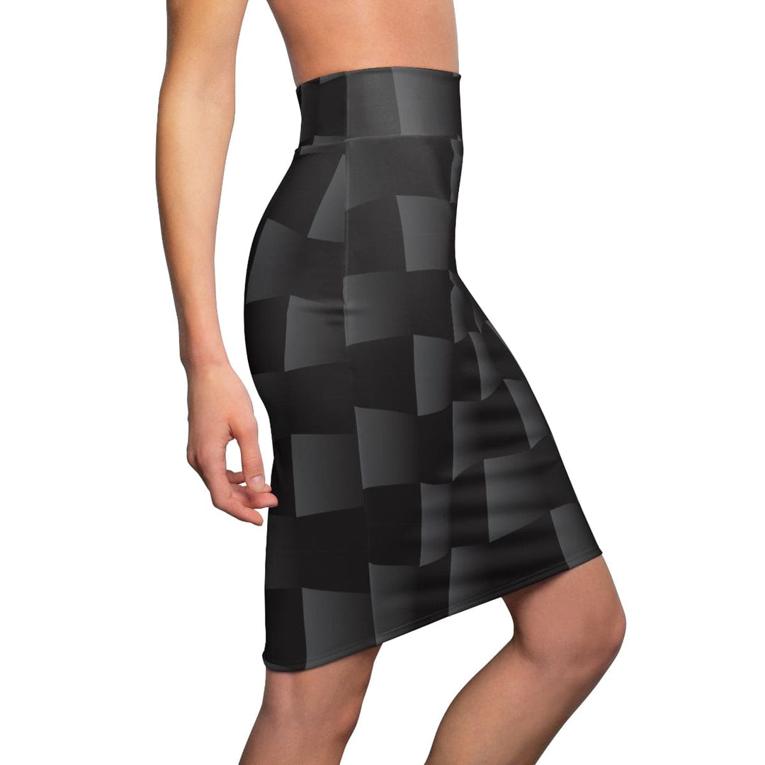 Womens Pencil Skirt High Waist Stretch 3d Black Squares - Womens | Skirts