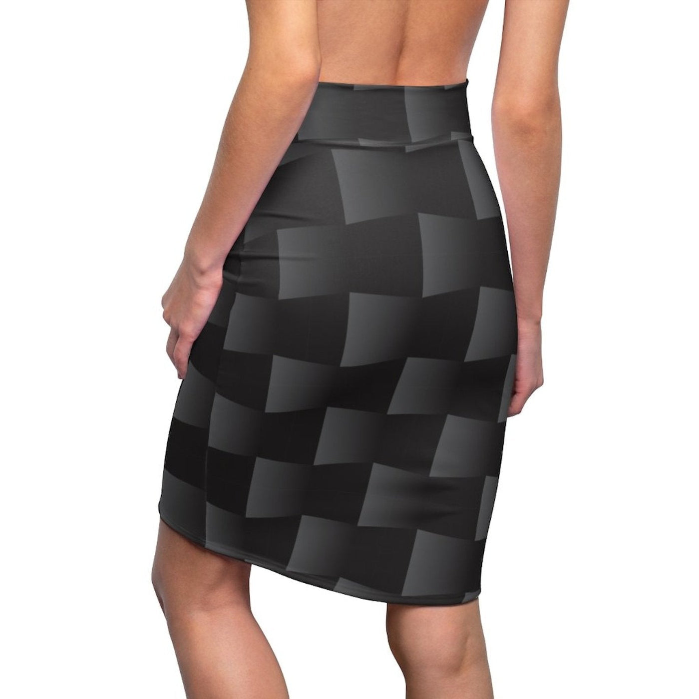 Womens Pencil Skirt High Waist Stretch 3d Black Squares - Womens | Skirts
