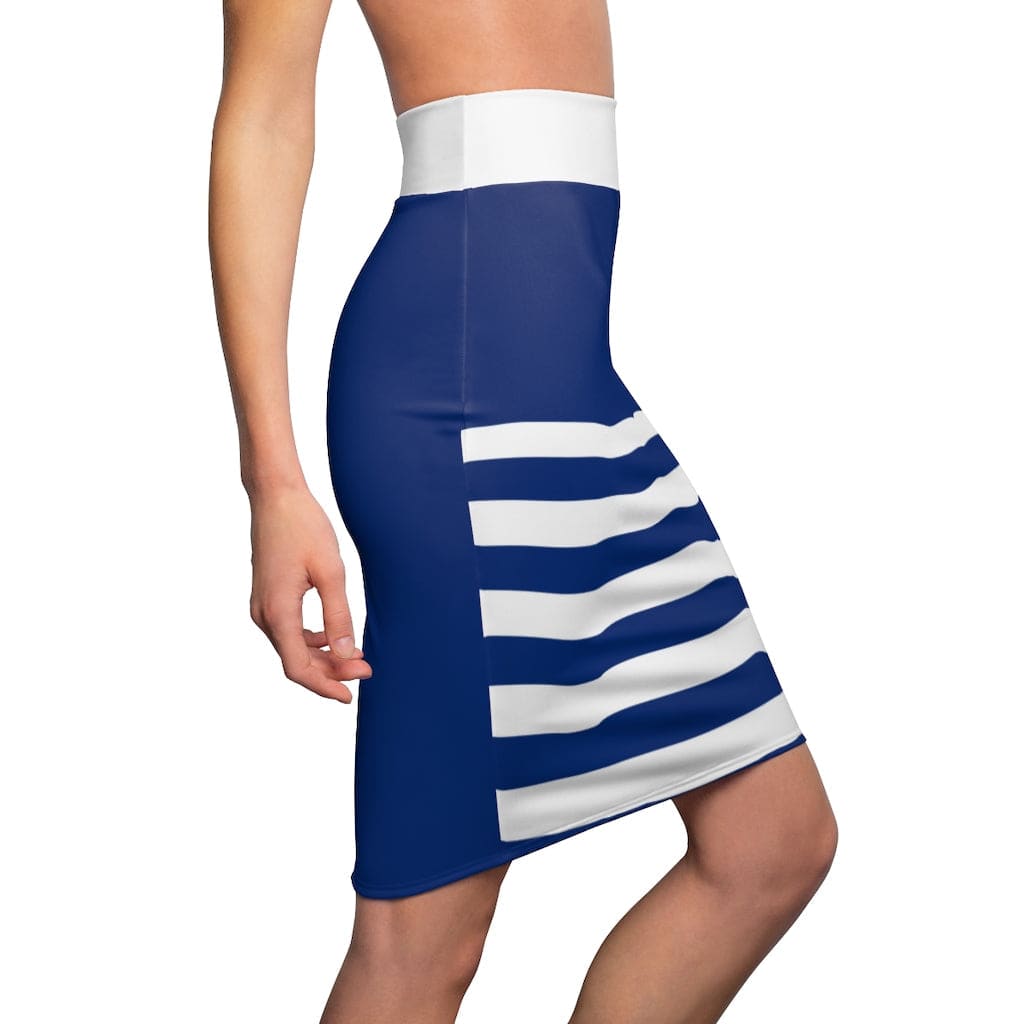 Womens Pencil Skirt High Waist Stretch Blue/white Stripes - Womens | Skirts