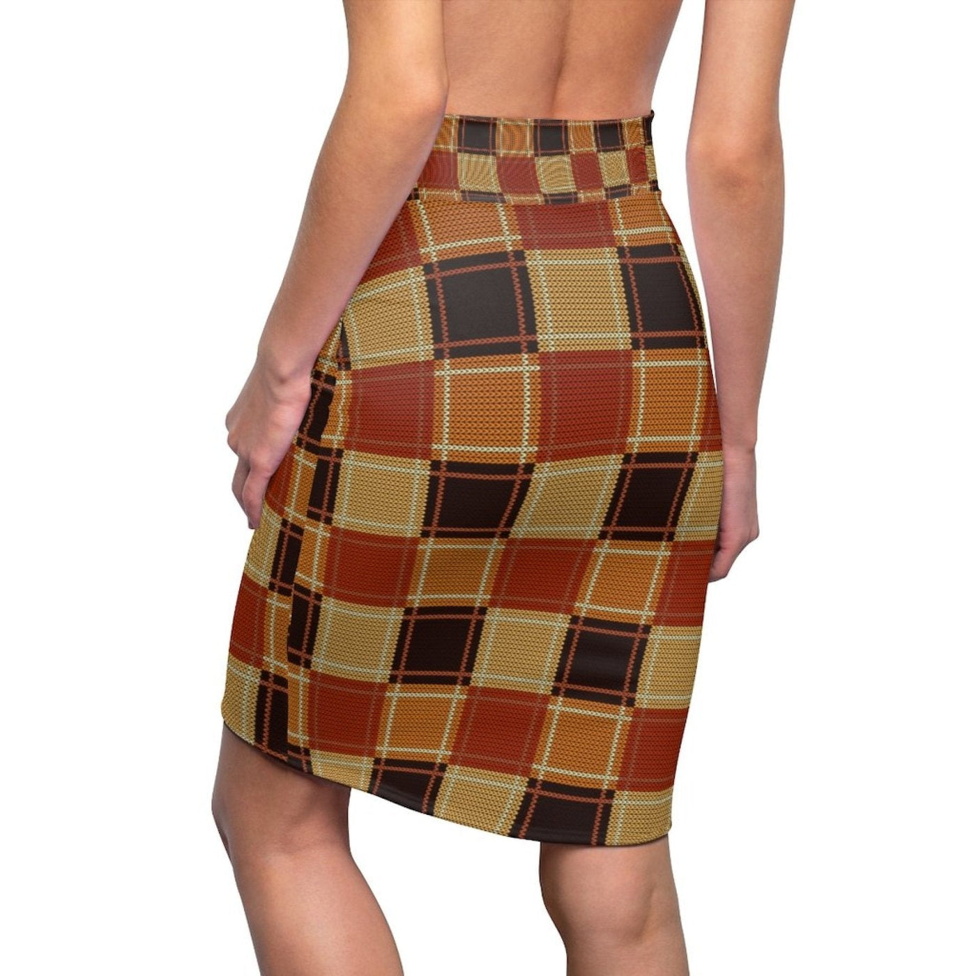 Womens Pencil Skirt High Waist Stretch Checker Brown - Womens | Skirts