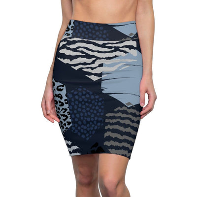 Womens Pencil Skirt High Waist Stretch Geometric Blue - Womens | Skirts