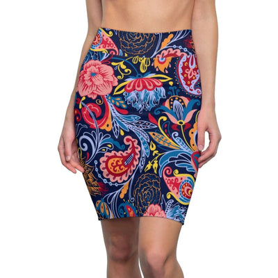 Womens Pencil Skirt High Waist Stretch Multicolor Floral Print S19337 - Womens