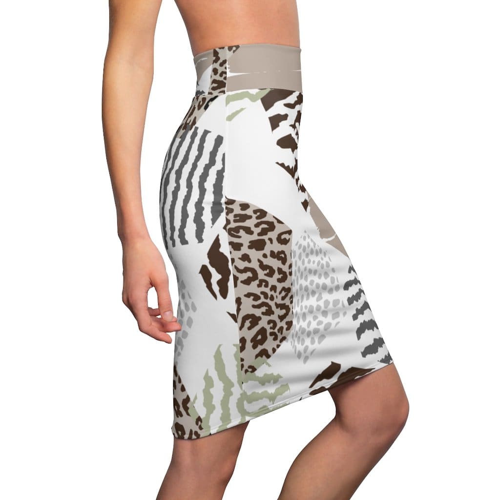 Womens Pencil Skirt High Waist Stretch Multicolor Geometric S65353 - Womens